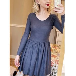 Topshop long sleeve fit and flare dress in blue
